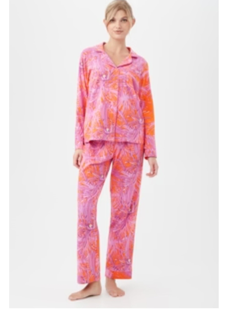Trina Turk Vibrant Pink & Orange Printed Jersey Pajama Set